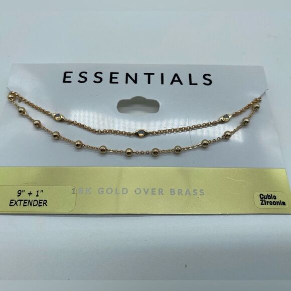 NWT 18k Gold over Brass Double Chained Ball/Opal Ankle Bracelet Cubic Zirconia - Picture 3 of 13